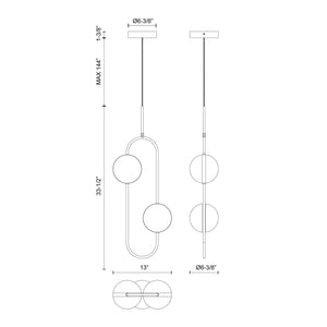 Tagliato 2 Head Matte Black/Brushed Gold LED Pendant