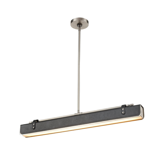 Valise 31-in Vintage Brass/Tuxedo Leather LED Pendant