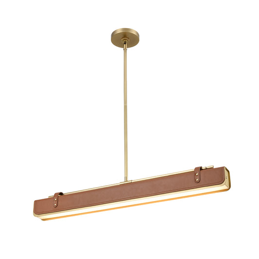Valise 31-in Vintage Brass/Tuxedo Leather LED Pendant