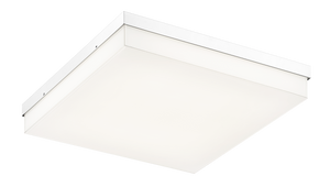 Sleek square and rectangular shape is the signature of this product.The clean lines represent simplicity at its best. The base comes in Chrome or Oxidized Black paired with a painted white glass shade. Available in both a LED wall sconce and flush mount.