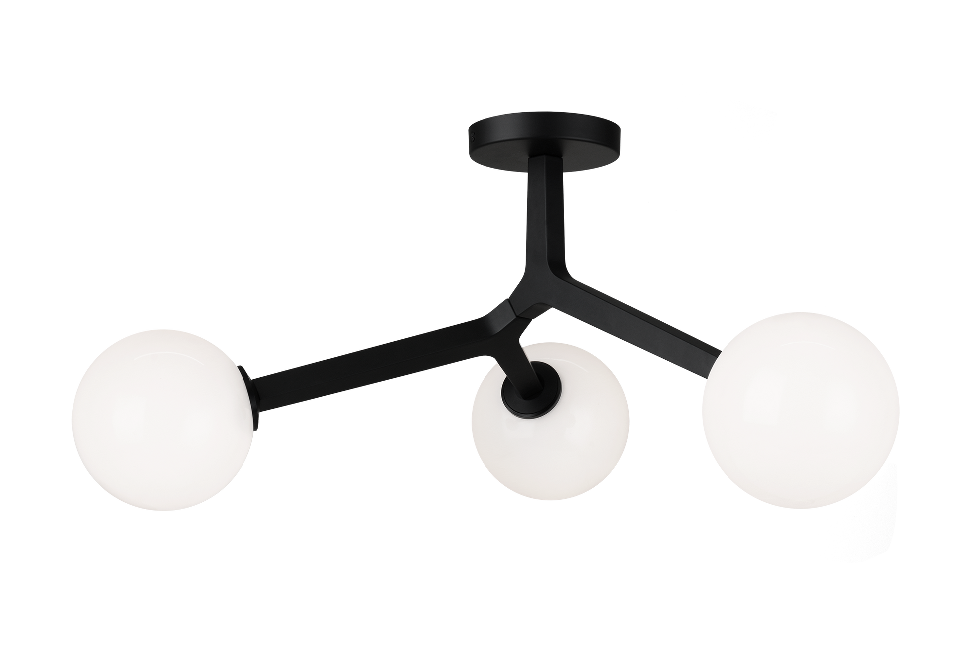 A mid-century inspired series that features branch-like elements with attached Opal Glass. The Rami is a stylish and graceful design that will bring refinement to any room. Available in the form of chandelier, wall sconce, and flush mount.