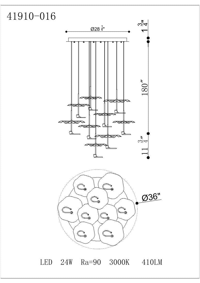 Lagatto 9-Light 36" Integrated LED Multi Drop Chandelier
