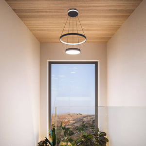 Drop Two-tier 20-inch pendant, two-zone lighting with a lit canopy