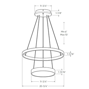 Drop Two-tier 20-inch pendant, two-zone lighting with a lit canopy