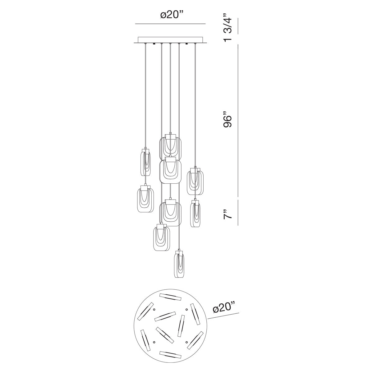 Paget 9-Light 20" Integrated LED Multi Drop Chandelier