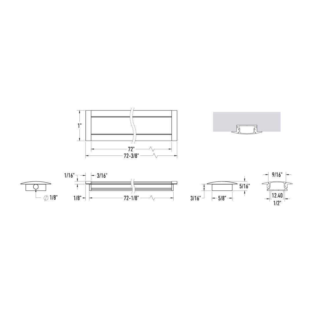 FORMLINK 6FT Aluminum extrusion Recessed for COB and DCP tape